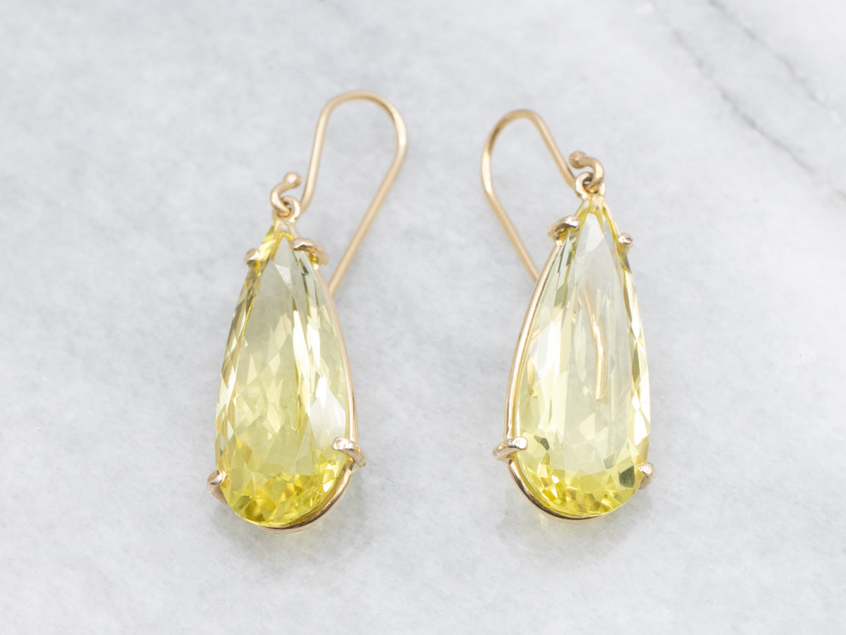 Pear-Cut Lemon Quartz Gemstone Drop Earrings