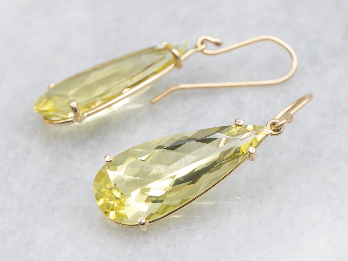 Pear-Cut Lemon Quartz Gemstone Drop Earrings
