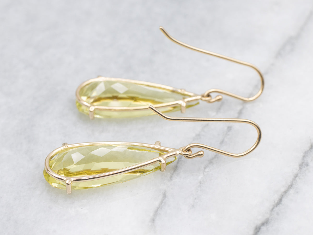 Pear-Cut Lemon Quartz Gemstone Drop Earrings