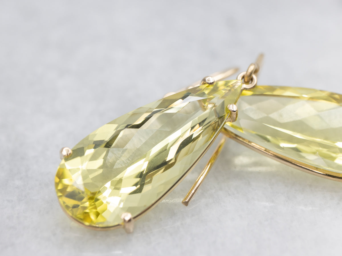 Pear-Cut Lemon Quartz Gemstone Drop Earrings