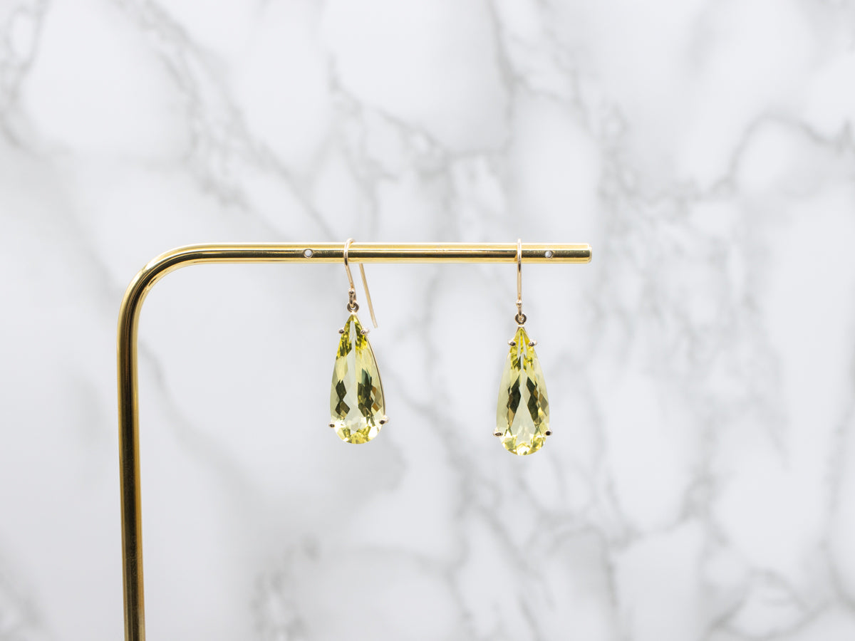 Pear-Cut Lemon Quartz Gemstone Drop Earrings