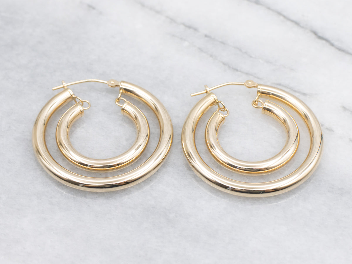 Double Tube Yellow Gold Hoop Earrings