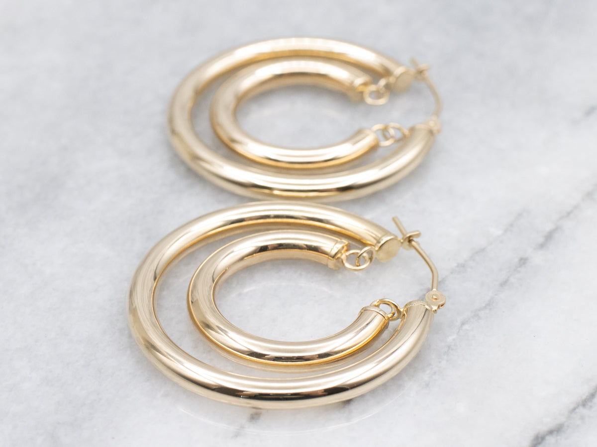 Double Tube Yellow Gold Hoop Earrings