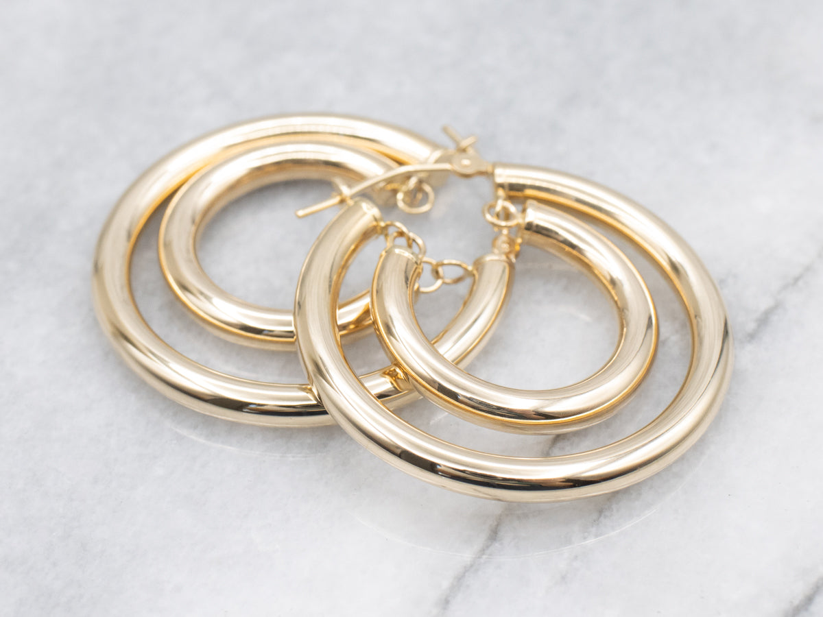 Double Tube Yellow Gold Hoop Earrings