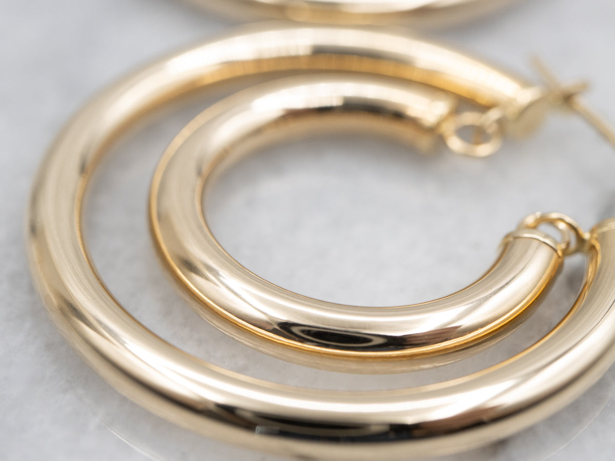 Double Tube Yellow Gold Hoop Earrings