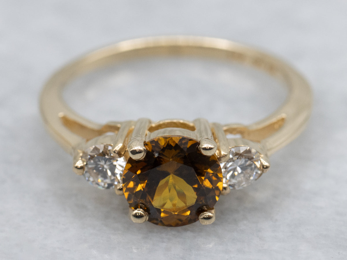 Mali Garnet and Diamond Three-Stone Ring