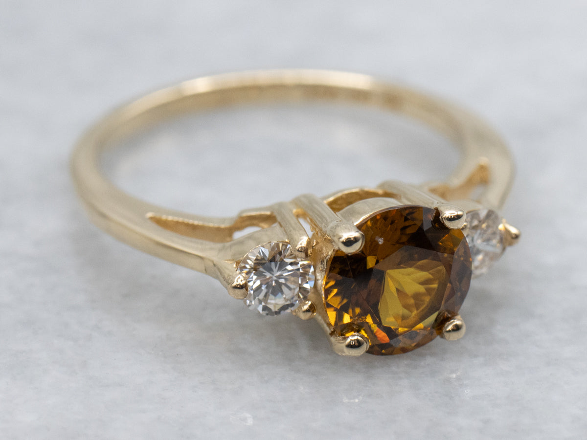 Mali Garnet and Diamond Three-Stone Ring