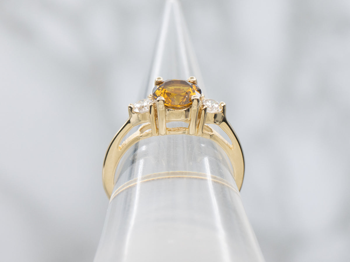 Mali Garnet and Diamond Three-Stone Ring