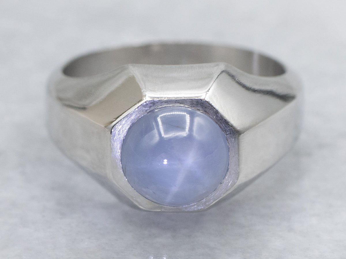 Sleek Star-Sapphire Platinum Solitaire Ring