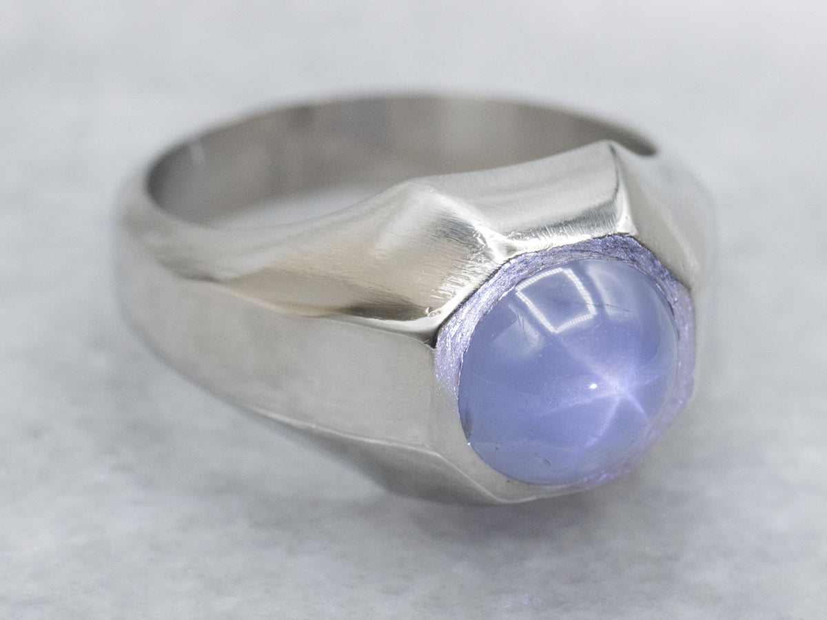 Sleek Star-Sapphire Platinum Solitaire Ring