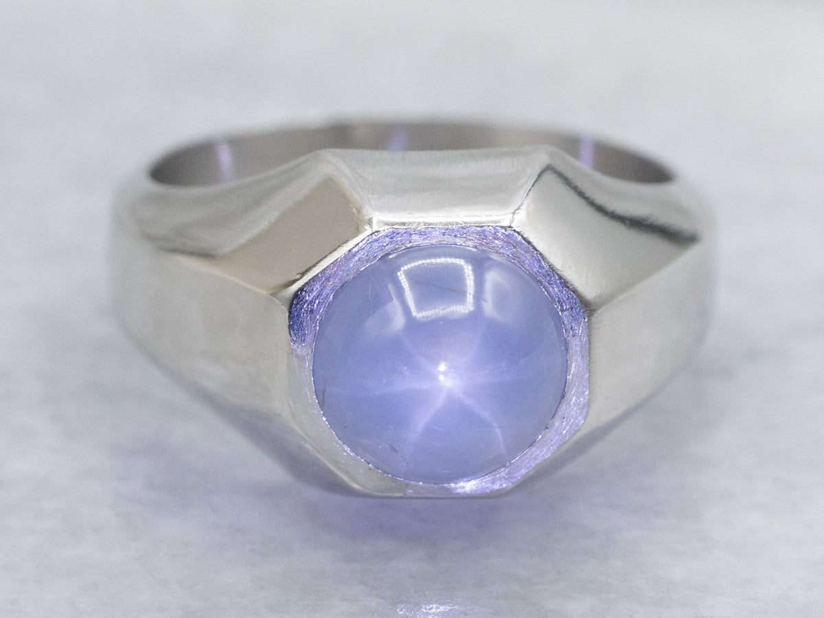 Sleek Star-Sapphire Platinum Solitaire Ring