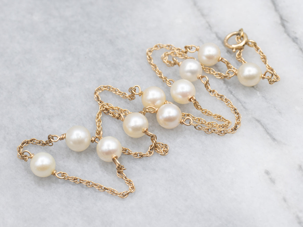 Saltwater Pearl Gold Station-Link Necklace