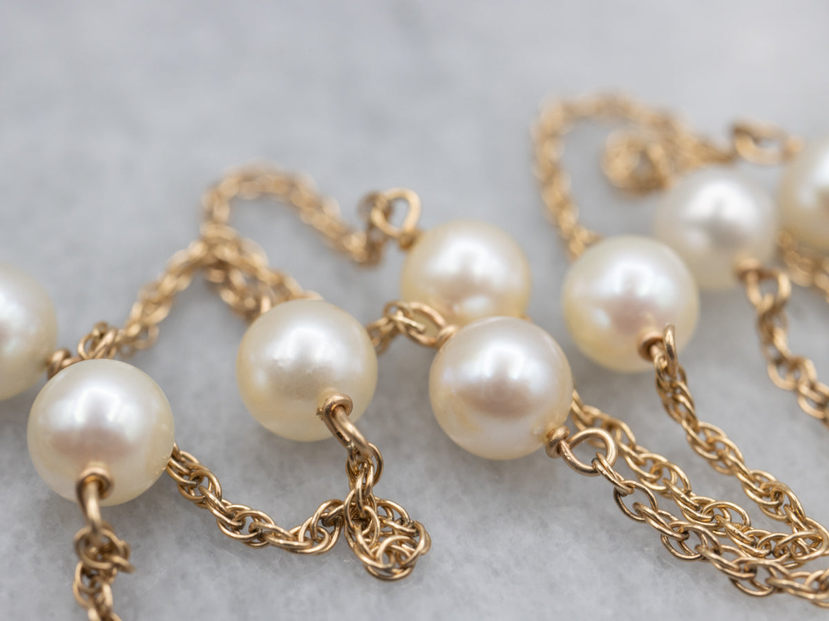 Saltwater Pearl Gold Station-Link Necklace