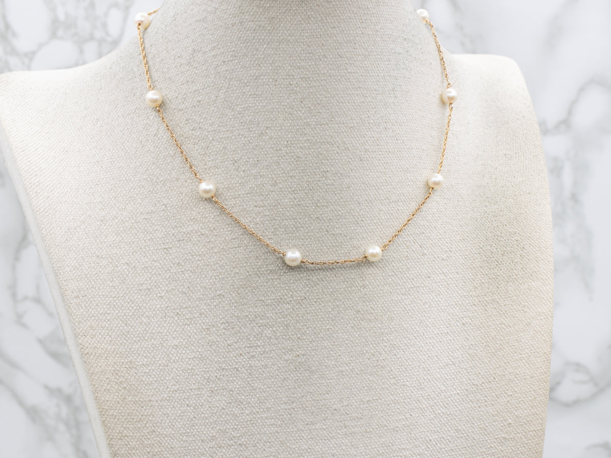 Saltwater Pearl Gold Station-Link Necklace