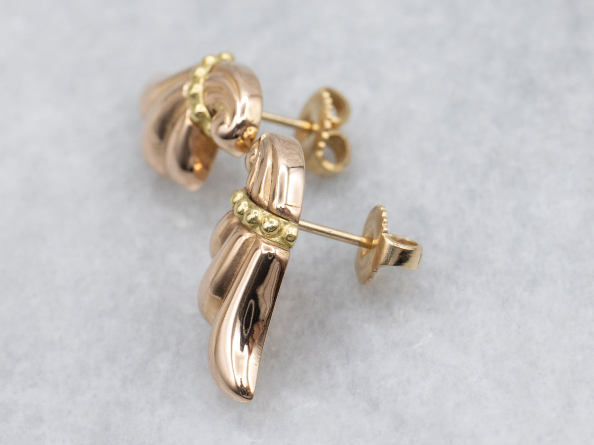 Retro-Era Two-Tone Gold Stylized Stud Earrings
