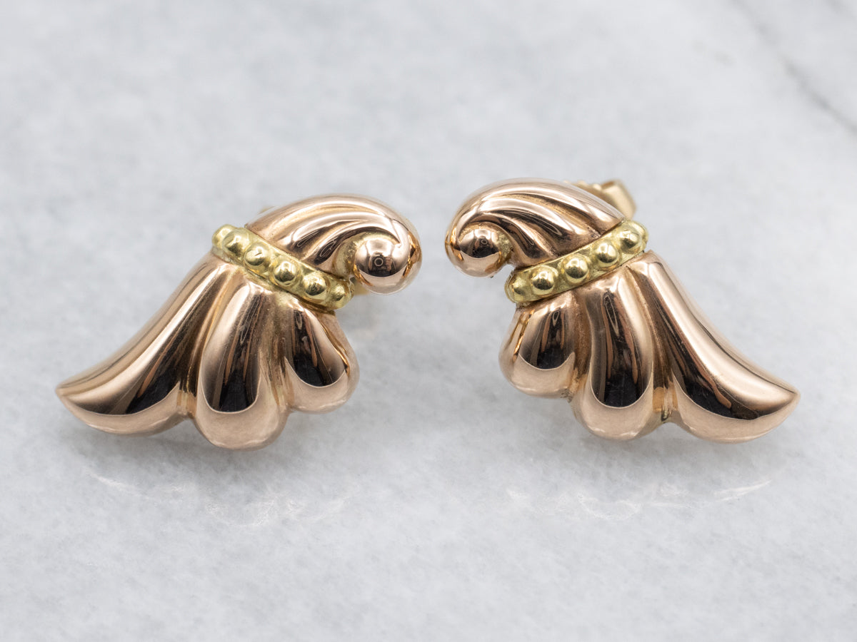 Retro-Era Two-Tone Gold Stylized Stud Earrings