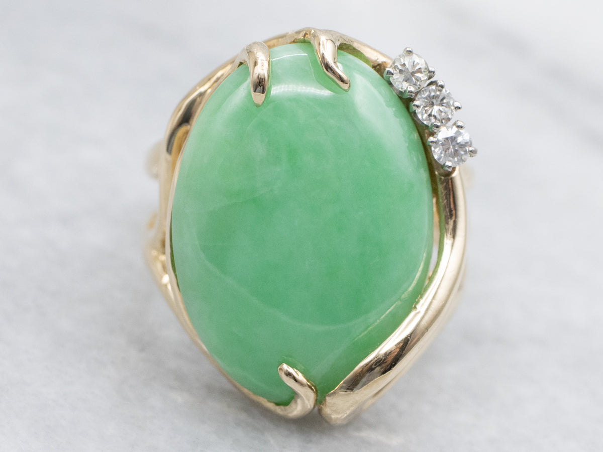 Modern Dyed Jadeite and Diamond Gold Cocktail Ring