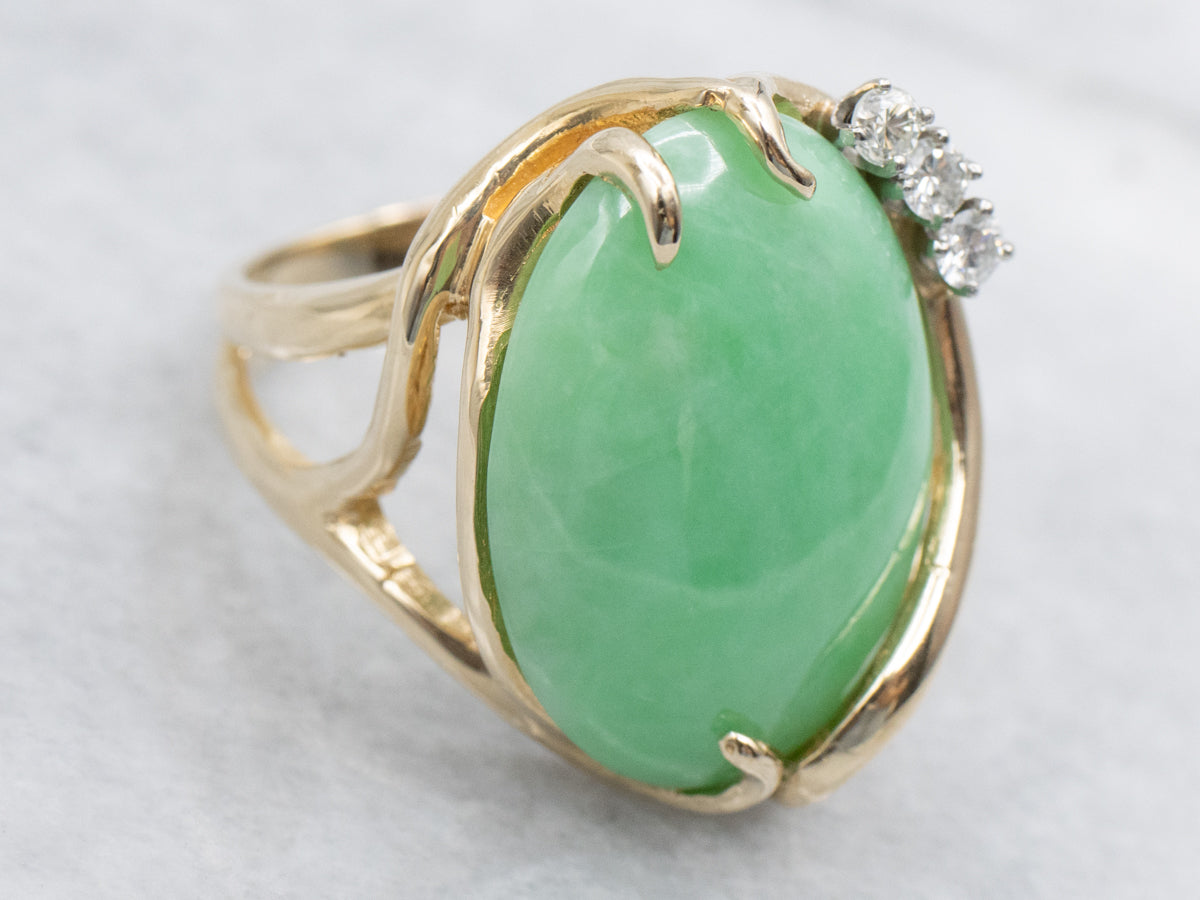 Modern Dyed Jadeite and Diamond Gold Cocktail Ring