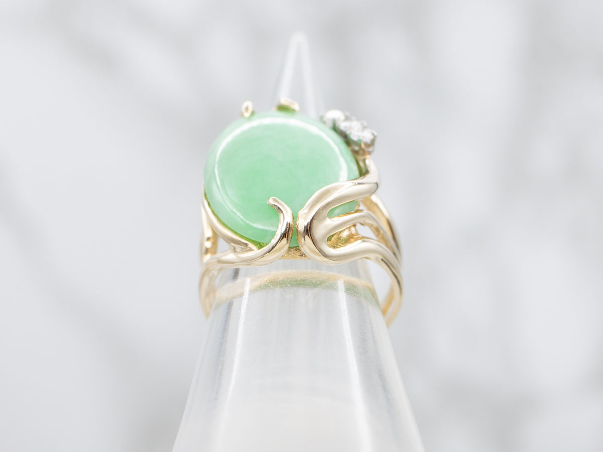 Modern Dyed Jadeite and Diamond Gold Cocktail Ring