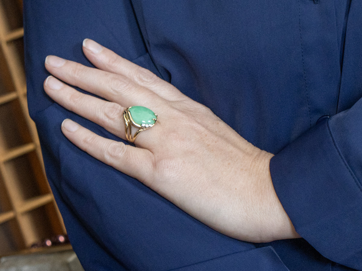 Modern Dyed Jadeite and Diamond Gold Cocktail Ring
