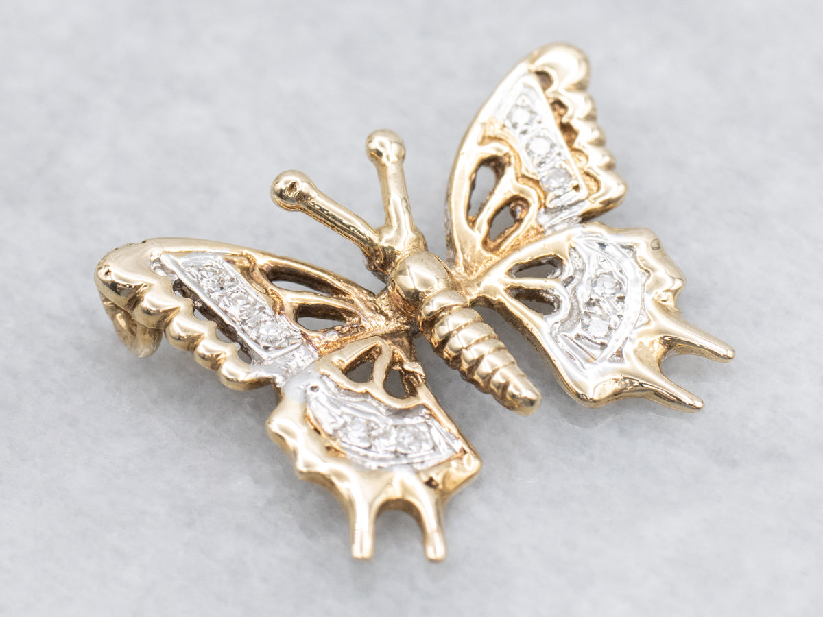 Two-Tone Gold Sparkling Diamond Butterfly Pendant