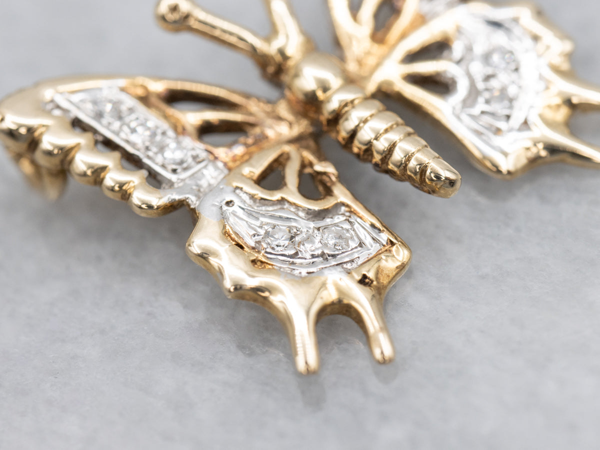 Two-Tone Gold Sparkling Diamond Butterfly Pendant