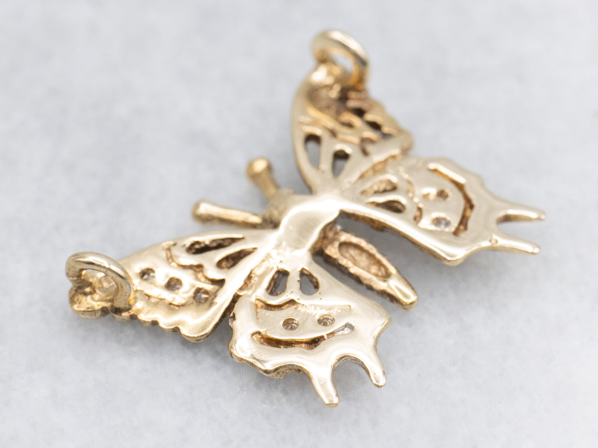 Two-Tone Gold Sparkling Diamond Butterfly Pendant