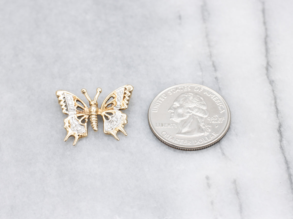 Two-Tone Gold Sparkling Diamond Butterfly Pendant
