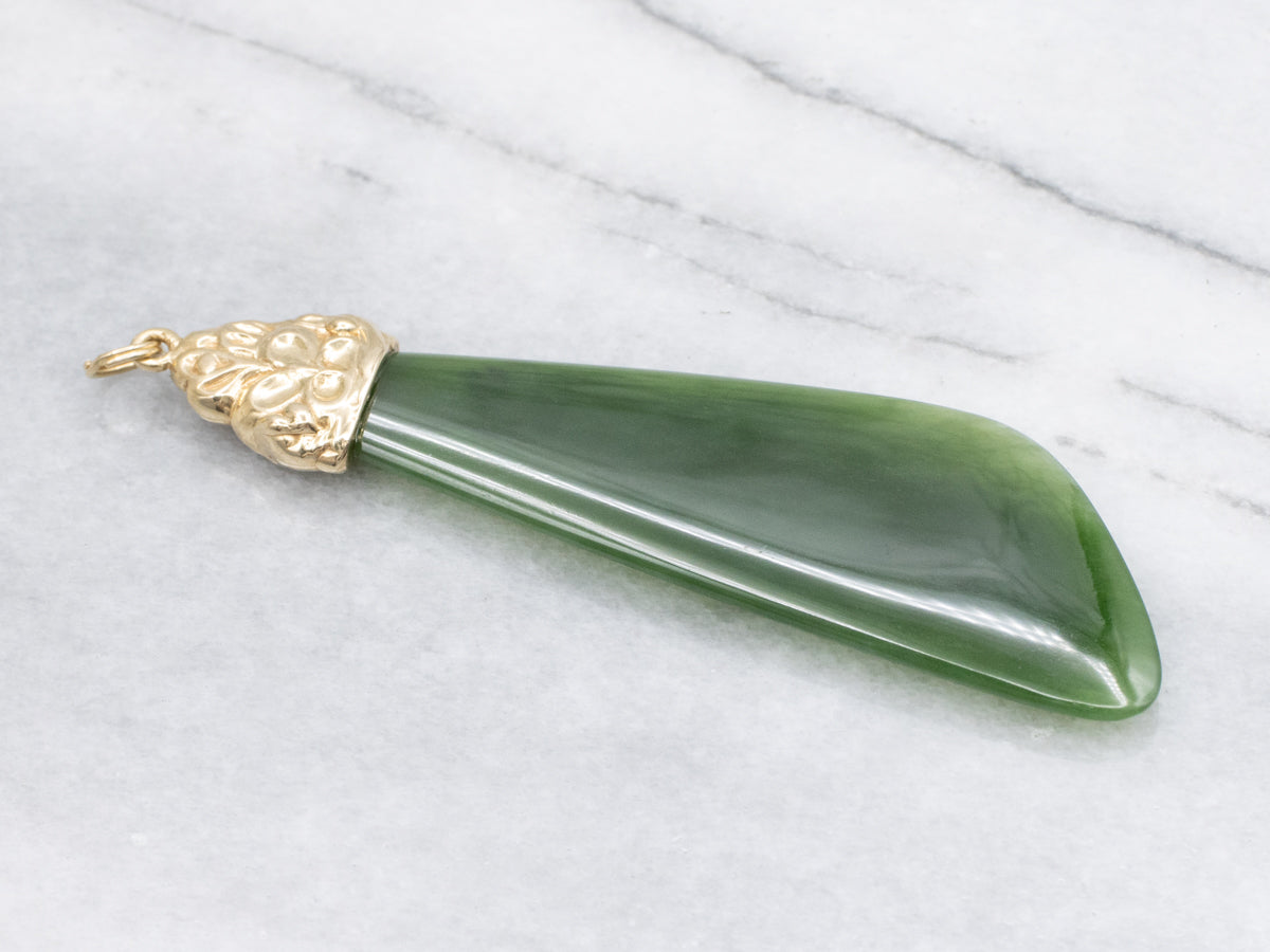 Nephrite Jade Yellow Gold Statement Pendant