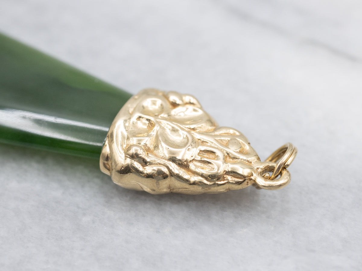 Nephrite Jade Yellow Gold Statement Pendant
