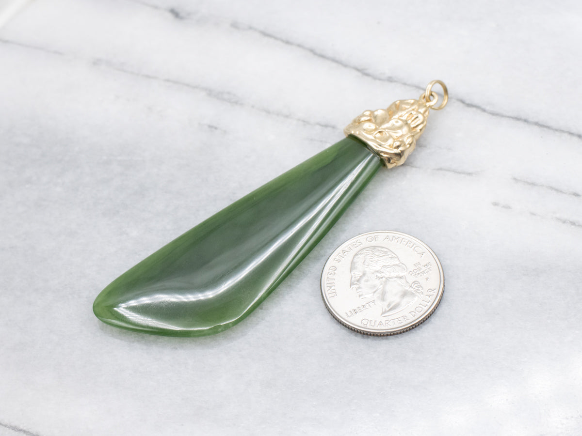 Nephrite Jade Yellow Gold Statement Pendant