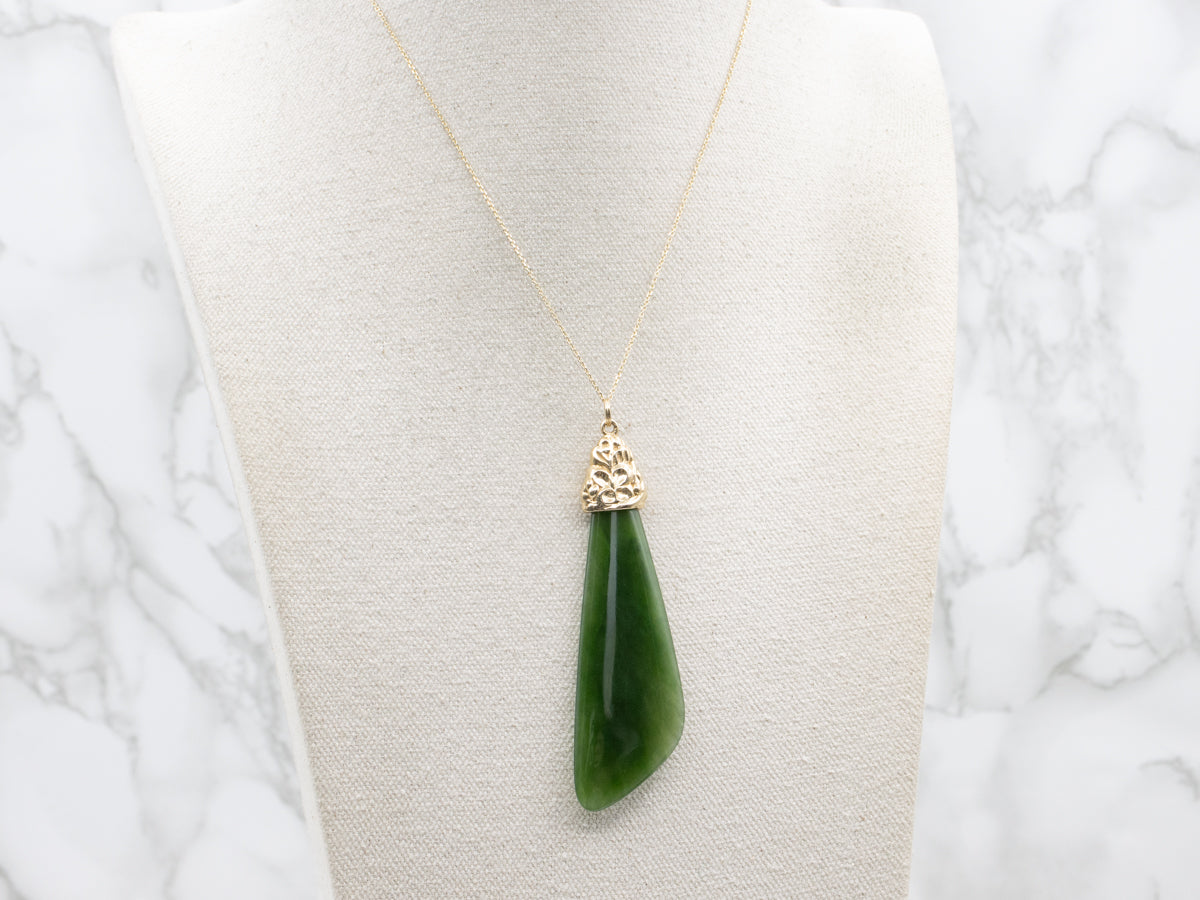 Nephrite Jade Yellow Gold Statement Pendant
