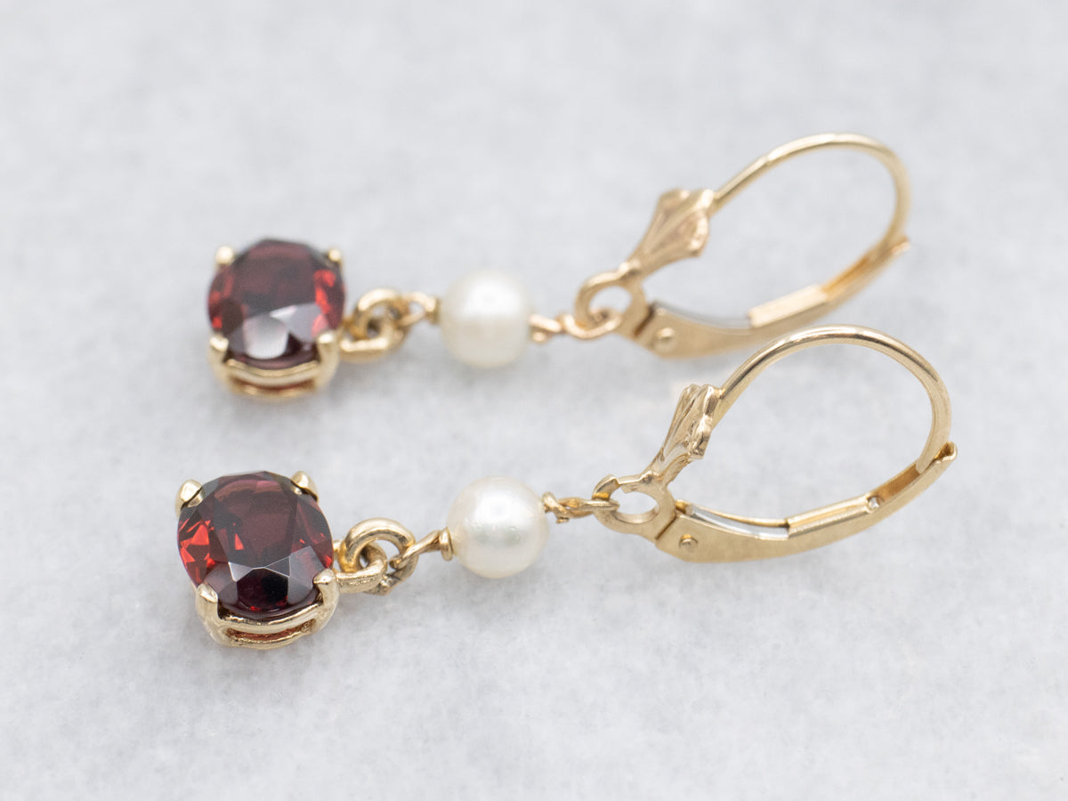 East-to- Set West Garnet and Pearl Drop Earrings