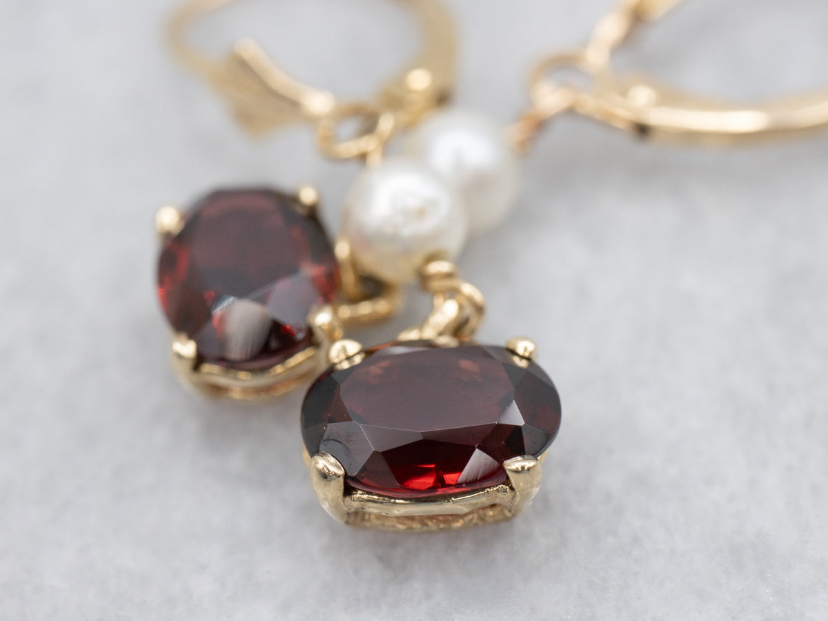 East-to- Set West Garnet and Pearl Drop Earrings