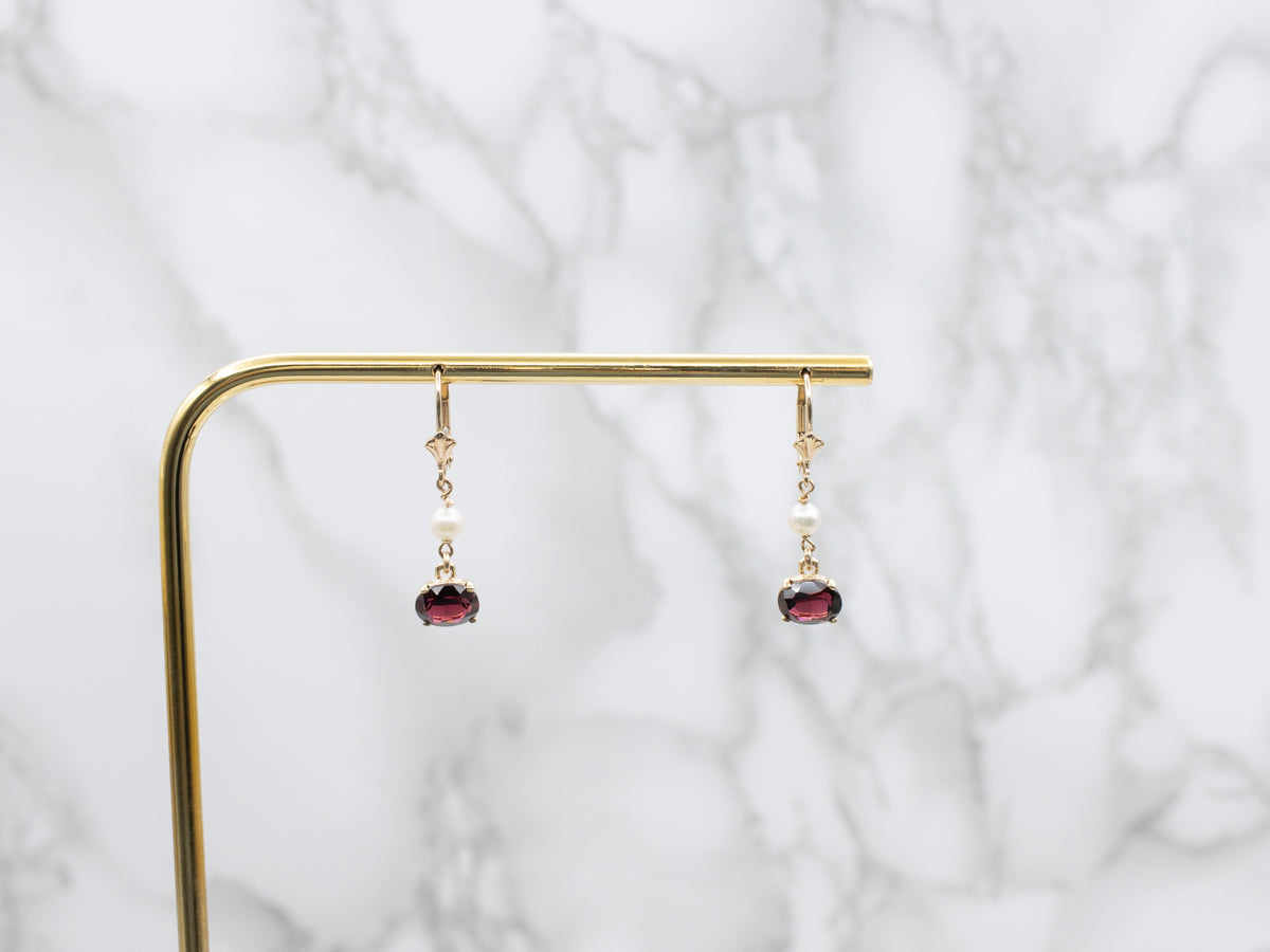 East-to- Set West Garnet and Pearl Drop Earrings