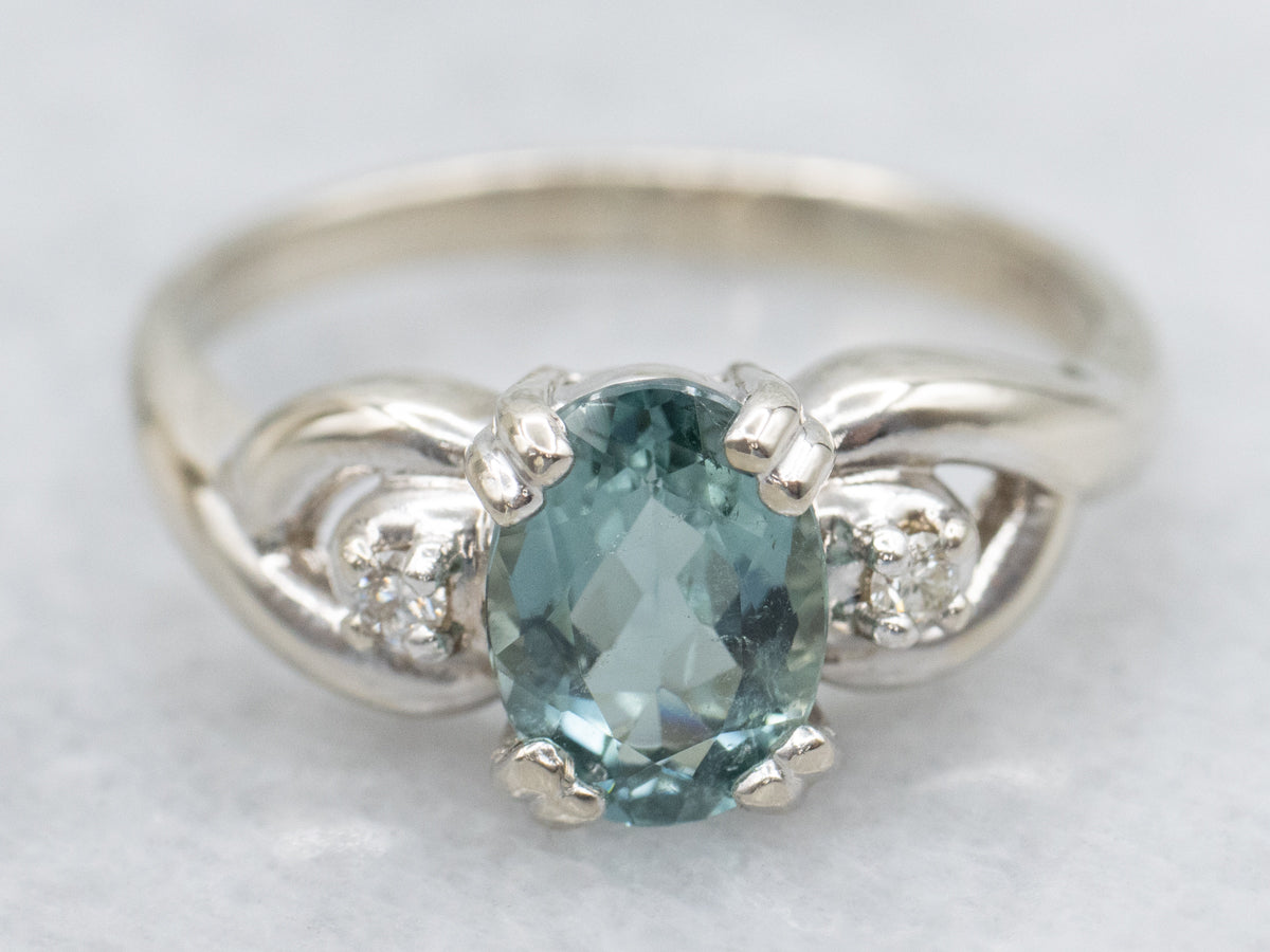 Teal Tourmaline and Diamond Ring