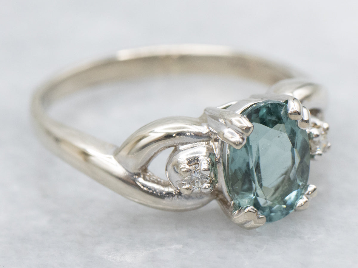 Teal Tourmaline and Diamond Ring