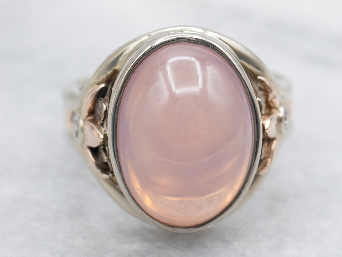 Rose Quartz and Natural Diamond Cocktail Ring