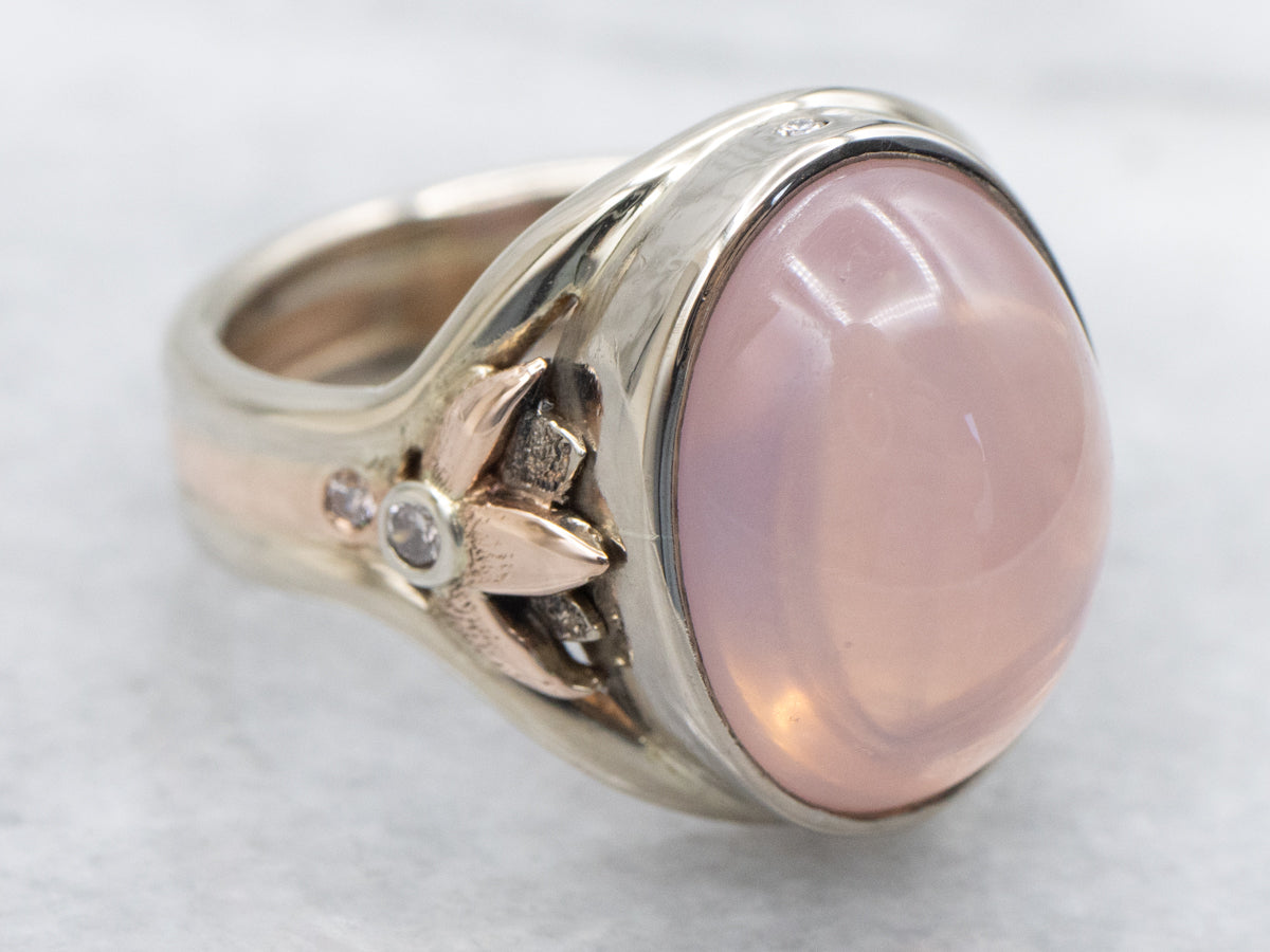 Rose Quartz and Natural Diamond Cocktail Ring