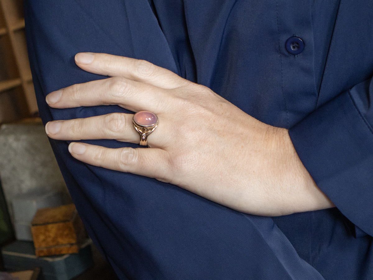 Rose Quartz and Natural Diamond Cocktail Ring
