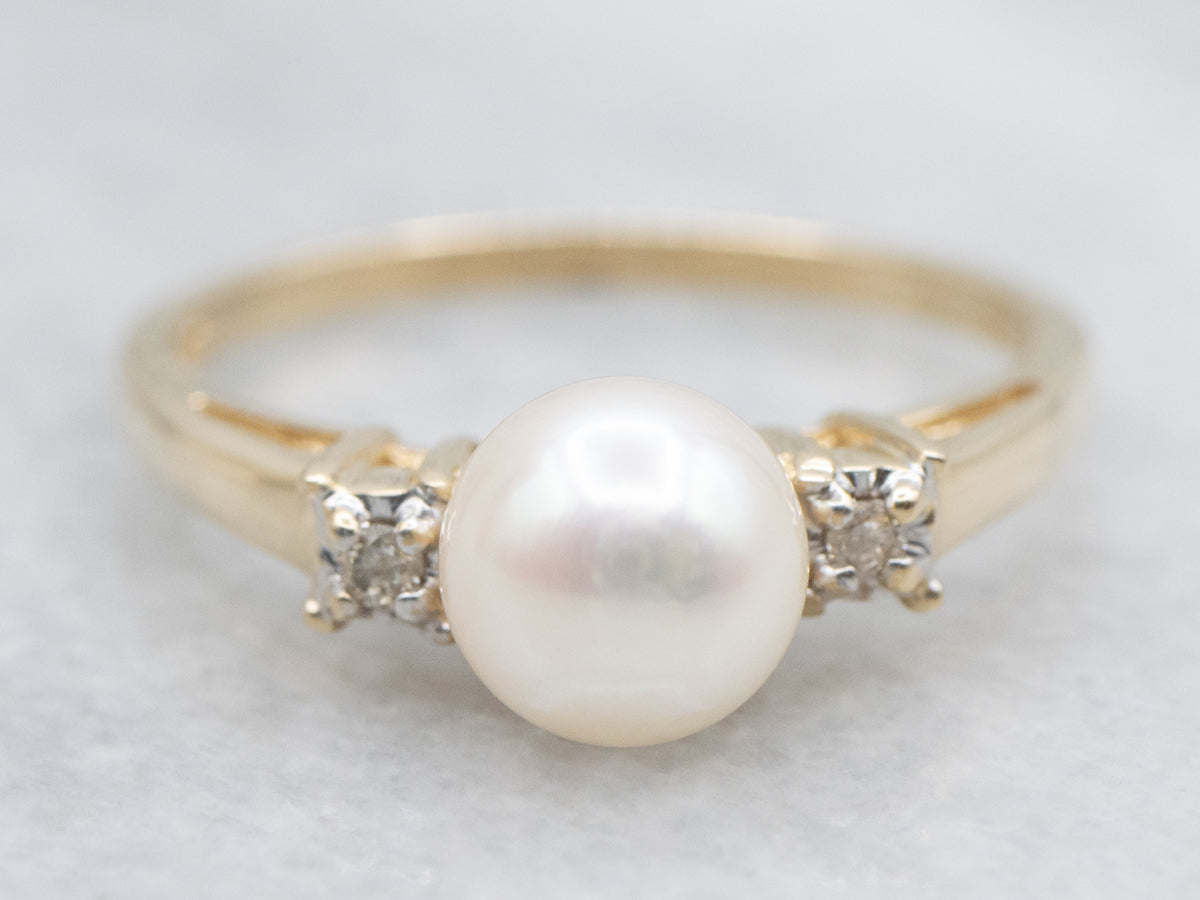 Pearl and Diamond Accent Gold Ring