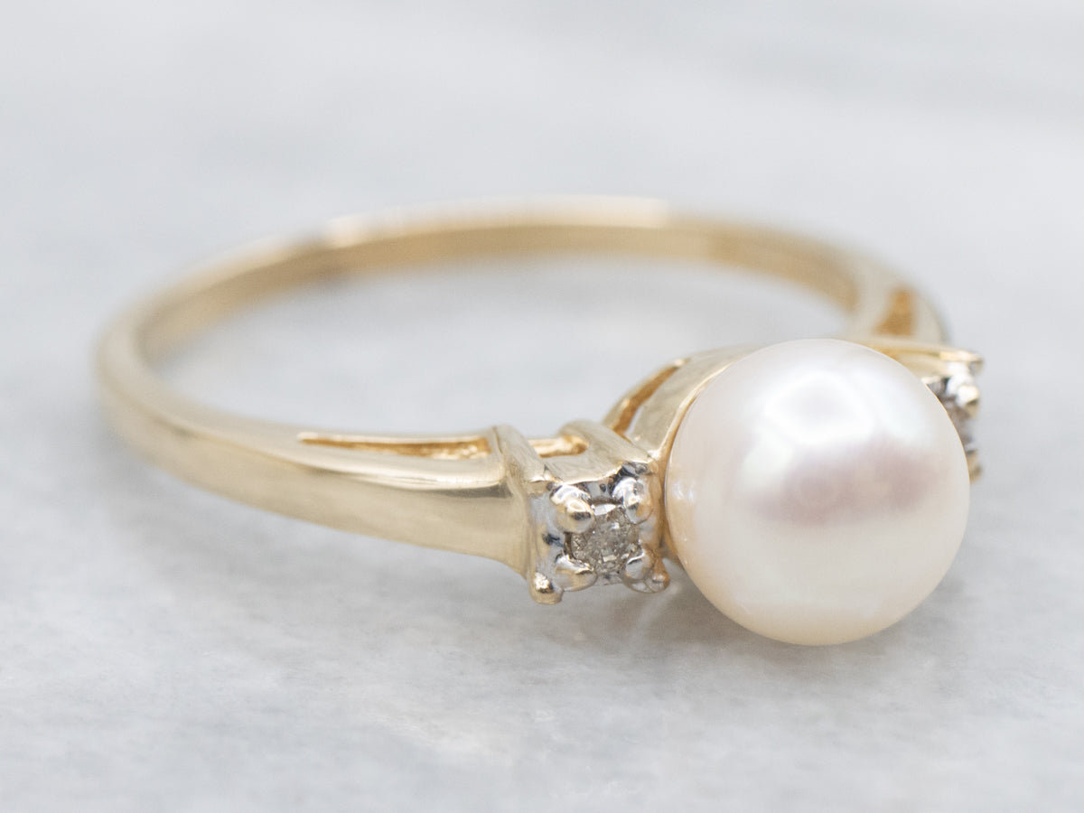 Pearl and Diamond Accent Gold Ring