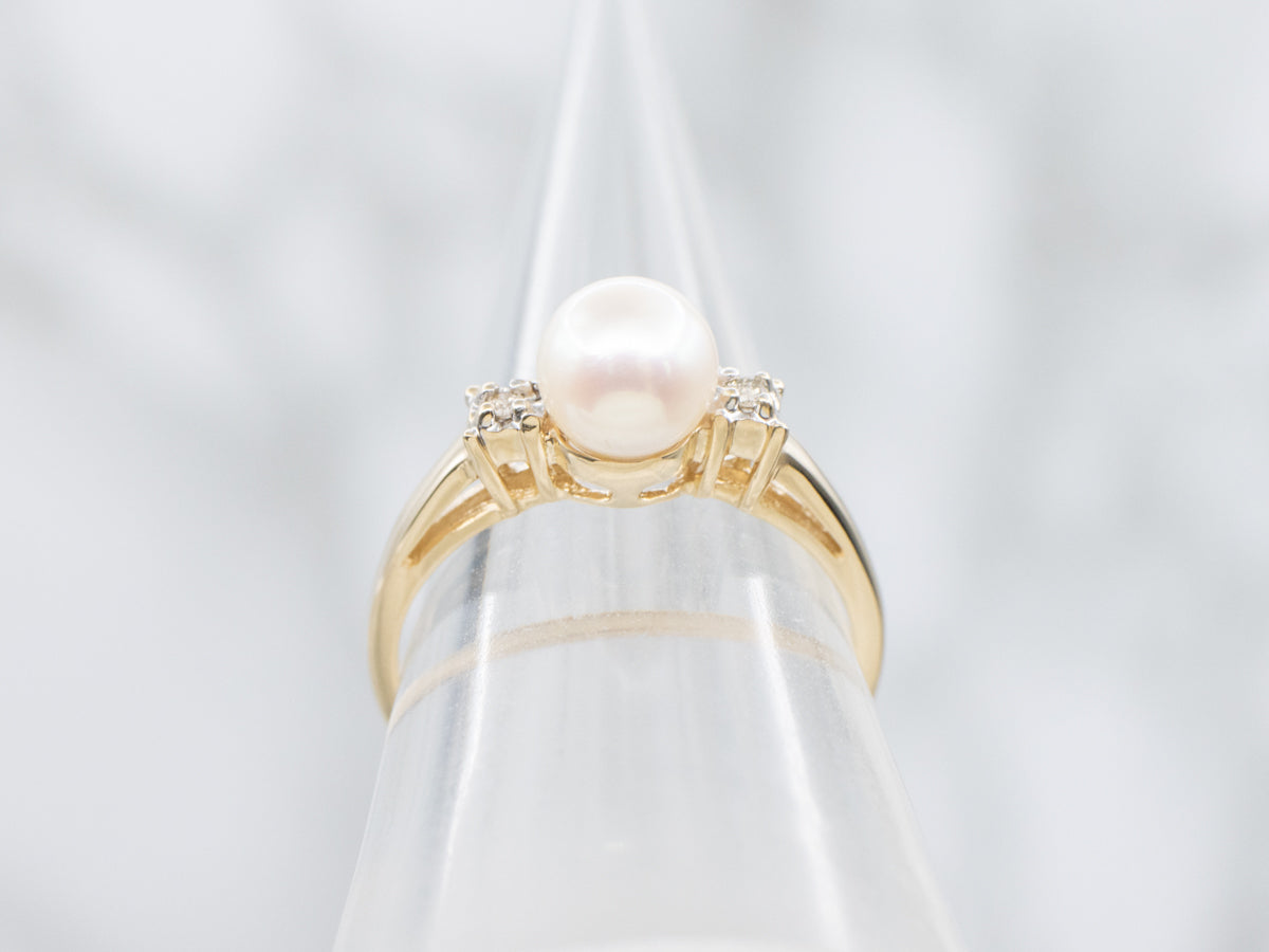 Pearl and Diamond Accent Gold Ring