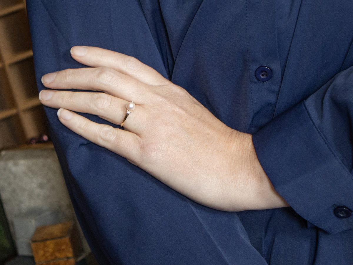 Pearl and Diamond Accent Gold Ring