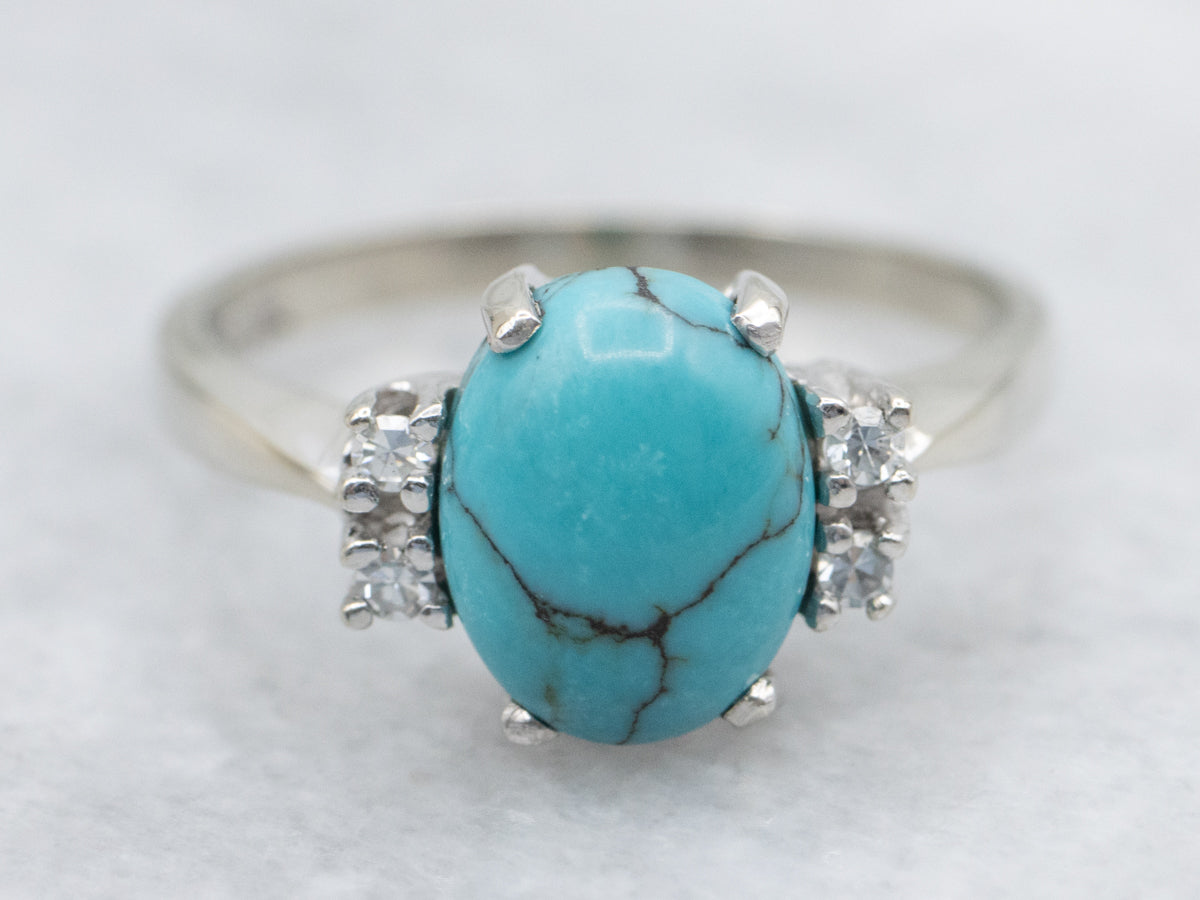 Turquoise and Diamond White Gold Ring