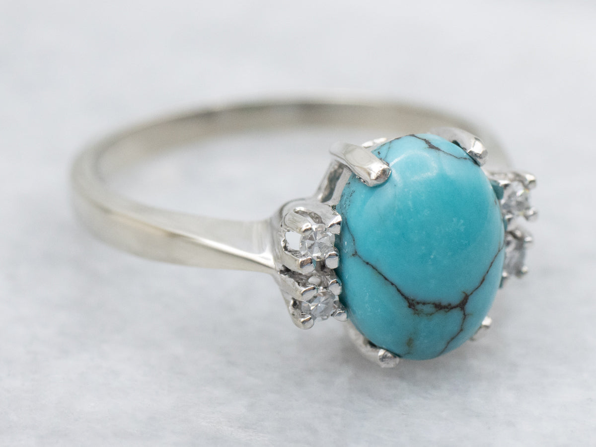 Turquoise and Diamond White Gold Ring