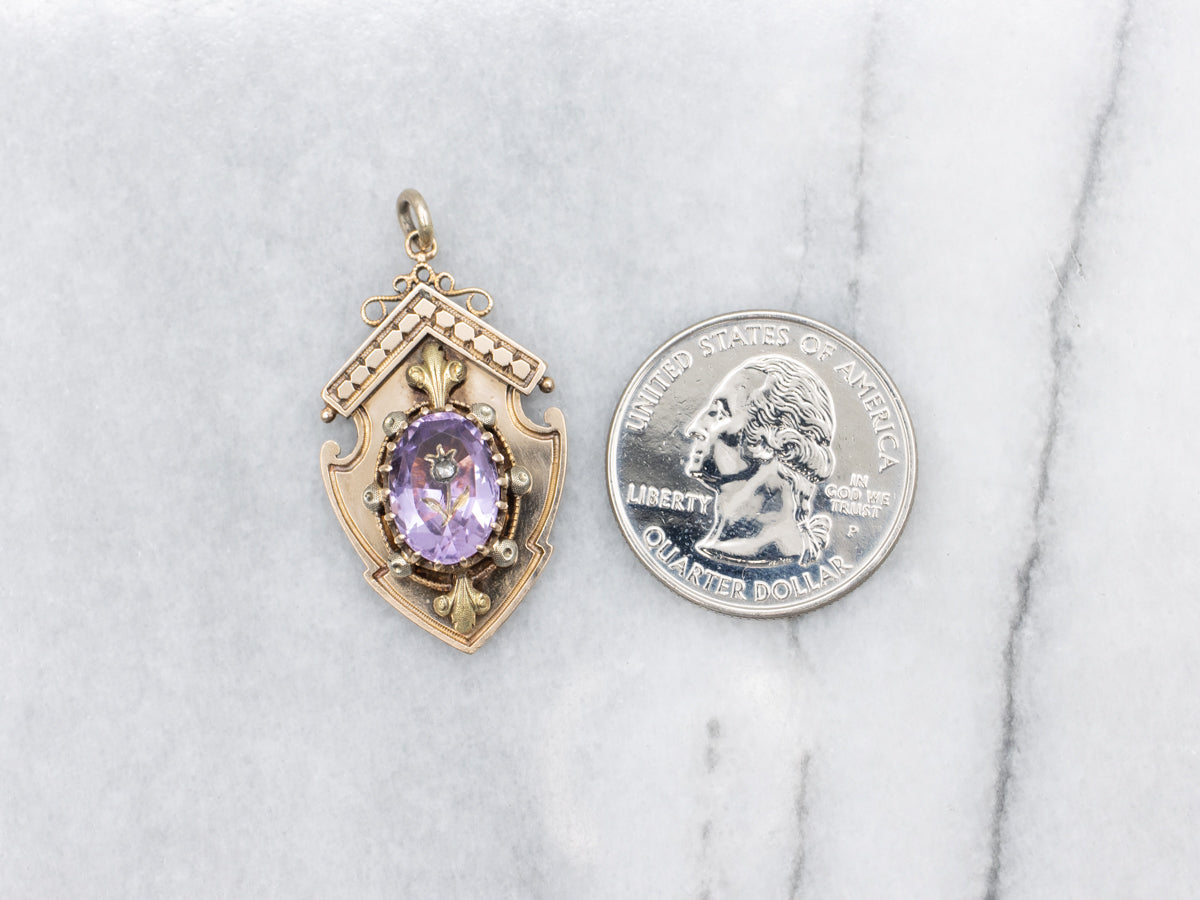 Victorian Rose-Cut Diamond and Carved Amethyst Floral Pendant