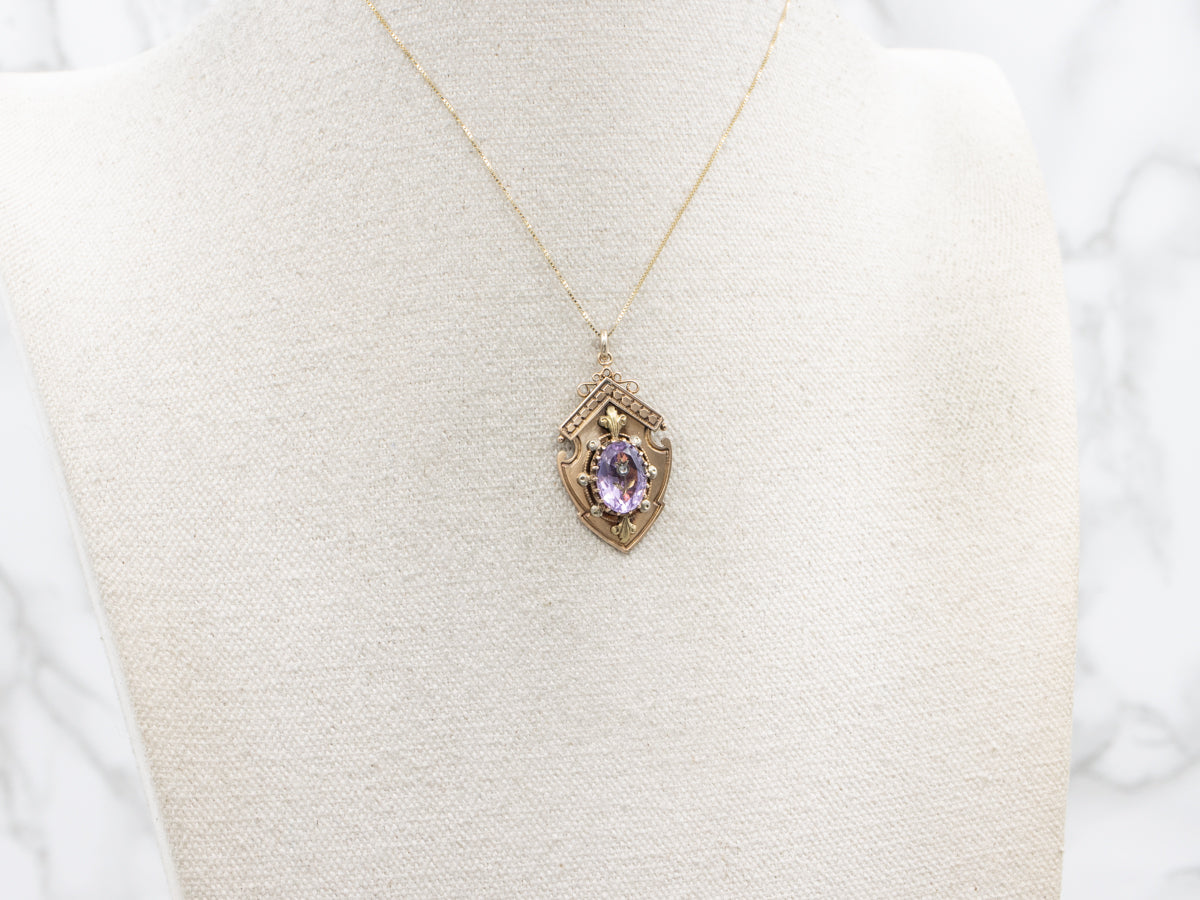 Victorian Rose-Cut Diamond and Carved Amethyst Floral Pendant