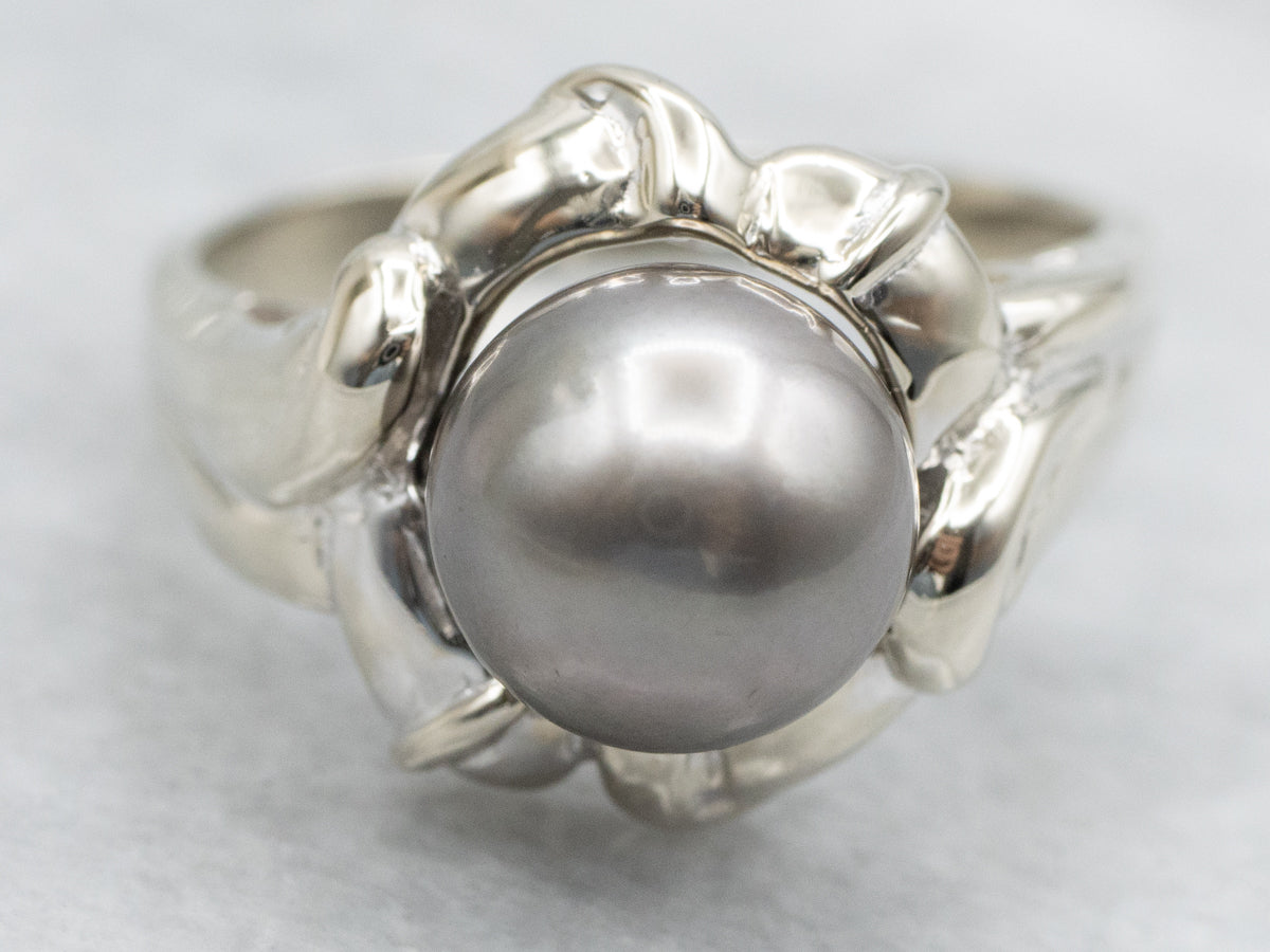Tahitian Pearl White Gold Solitaire Ring