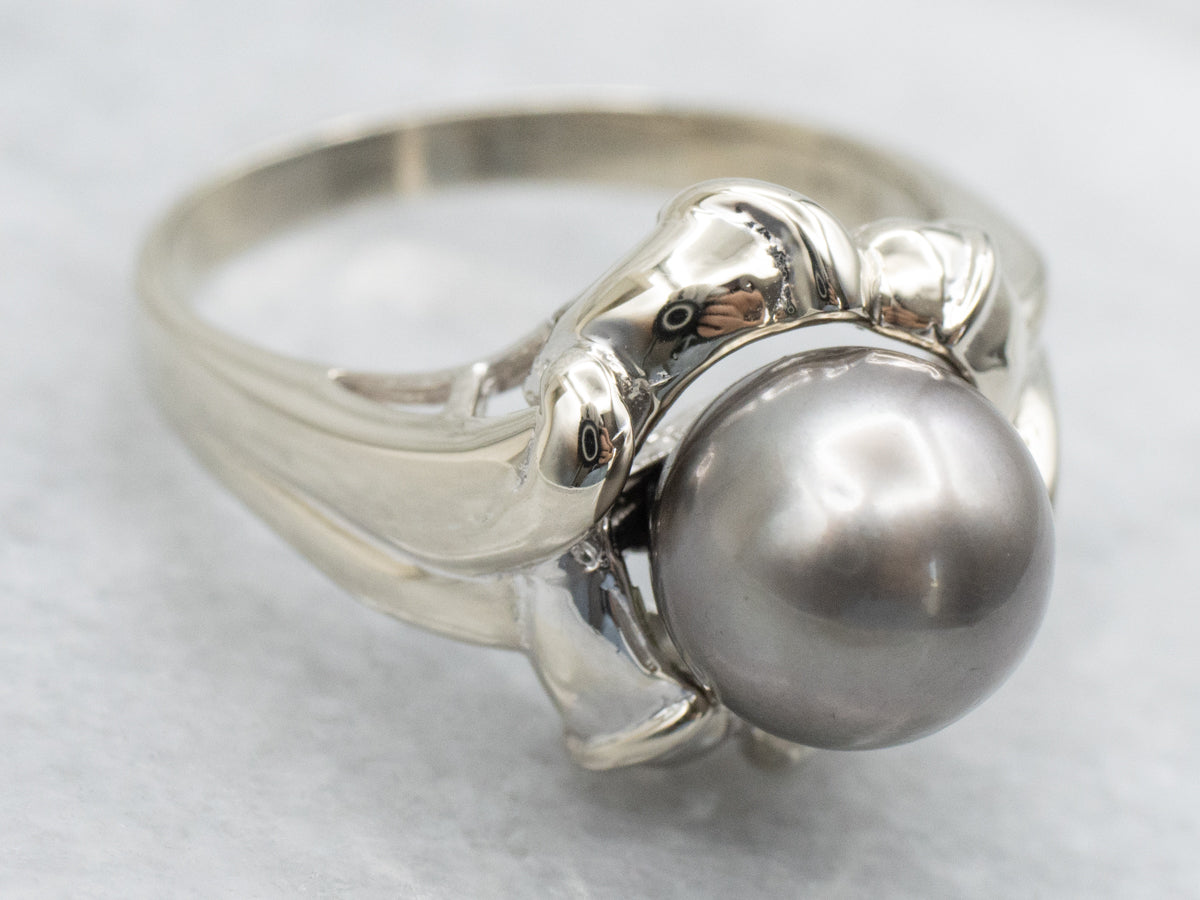 Tahitian Pearl White Gold Solitaire Ring